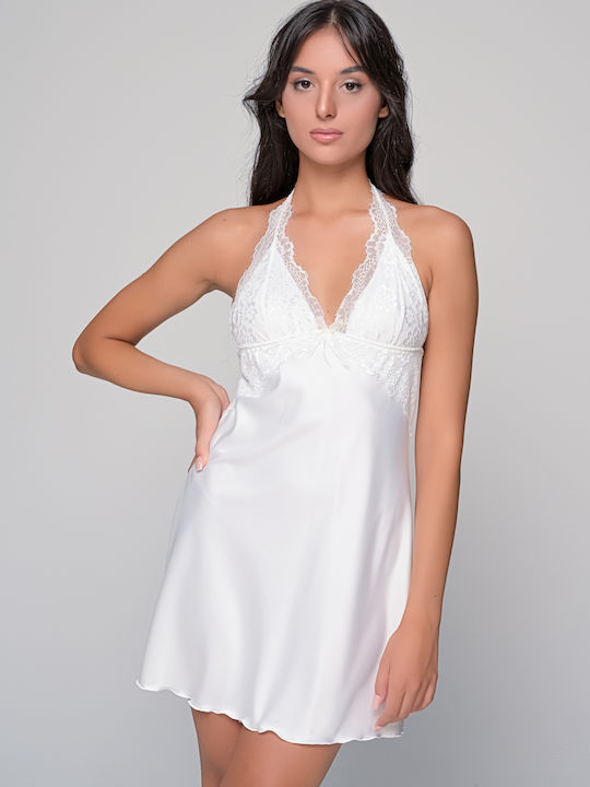Milena by Paris Χειμερινή Νυφική Γυναικεία Σατέν Ρόμπα με Νυχτικό Ιβουάρ