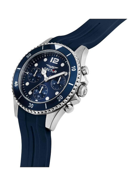 Sector Herrenuhr Chronograph Batterie mit Blau Kautschukarmband