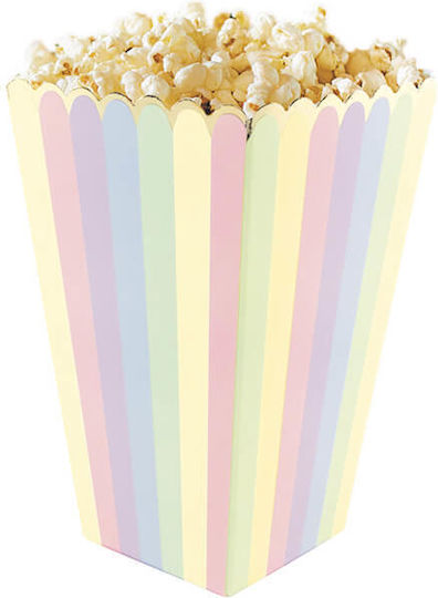 Tim & Puce Striped Multicolor Pastel Popcorn Boxes with Gold Trim 8pcs