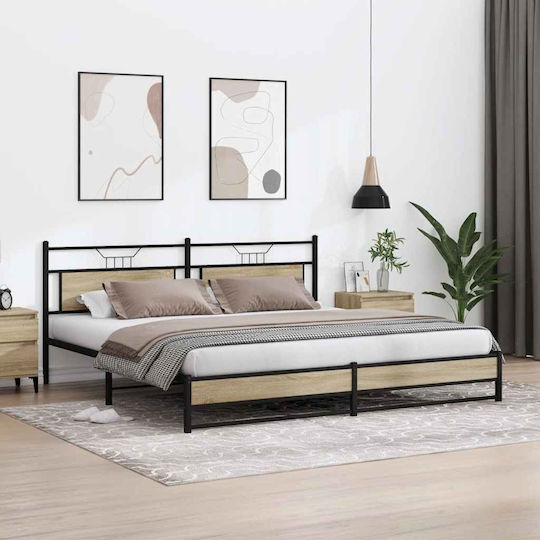 Легло King Size Дървено Кафяво с Дъски за Матрак 193x203см