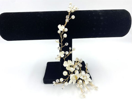 Bridal Hair Decoration Gold Flowers Pearls Crystals Piper Length 32cm Width 4cm