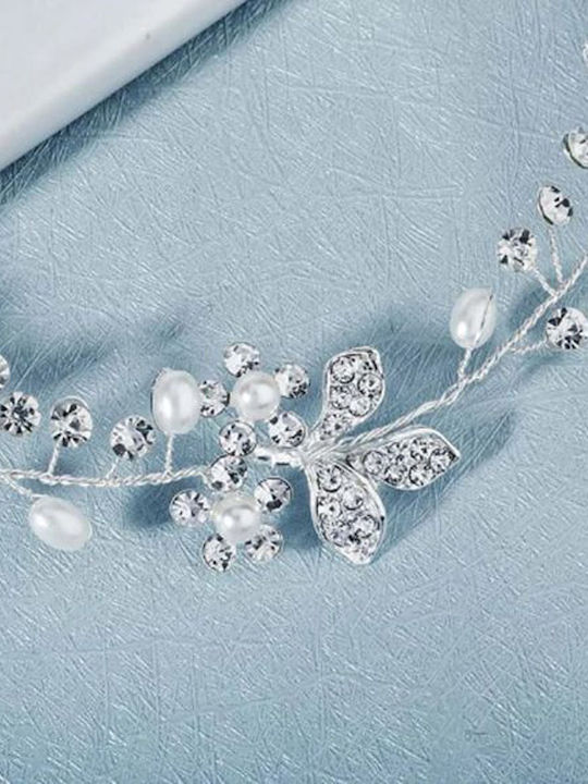 Bridal Hair Decoration Satin Flowers Pearls Crystals Calandra Total Length 31 Cm Large Comb Flowers Size 9 X 5.5 Cm Smaller Comb Flowers Size 5 X 4.5 Cm