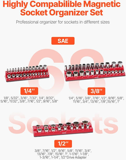 Vevor Magnetice Căpăcei Pneumatic - Pneumatic Hexagonali cu Patrat de Prindere 1/4", 3/8", 1/2" Set 3buc