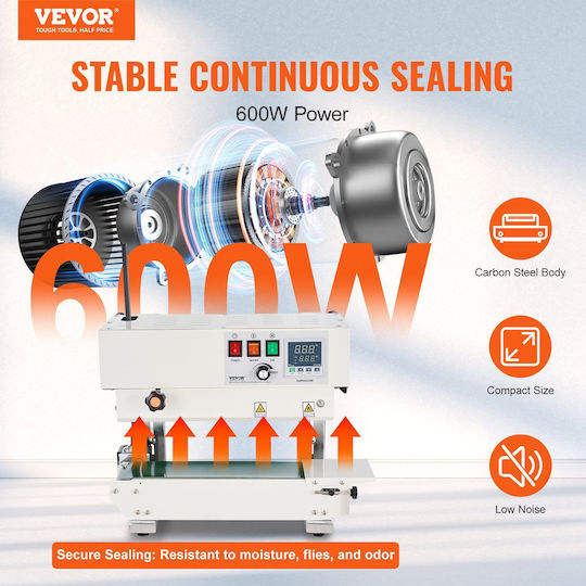 Vevor Continuous Bag Band Sealing Machine Vertical Band Sealer Carbon Steel