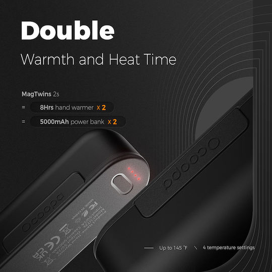 Ocoopa Hand Warmer External Battery Type-C Electric Magnetic Design Magtwins 2x 5000mAh Ocoopa UT2S-BK Black 6975292221089