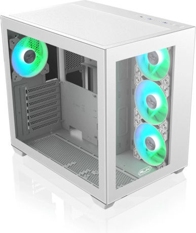 Raijintek Paean C7 TG4 Gaming Midi-Turm Computergehäuse mit Seitenfenster und RGB-Beleuchtung Weiß