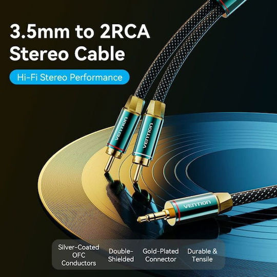 Vention Καλώδιο Ήχου 3.5mm male - 2x RCA male Πράσινο 3m BCSGI