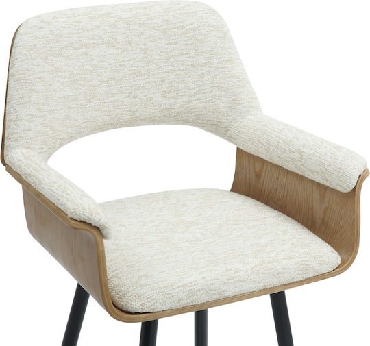 Stool Bar with Backrest Upholstered with Fabric Clipp Black - Ecru 2pcs 57.5x53x98cm