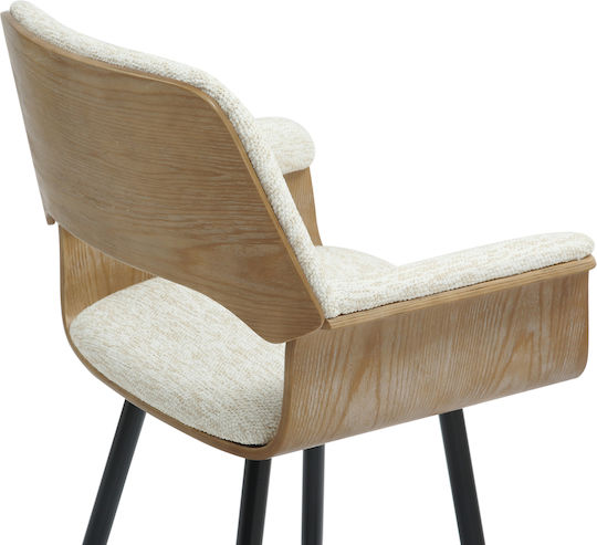 Stool Bar with Backrest Upholstered with Fabric Clipp Black - Ecru 2pcs 57.5x53x98cm