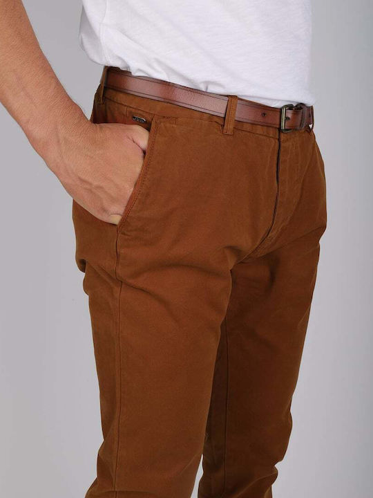 Pantaloni Chino Elastic cu Croială Slim Terracotta Orange