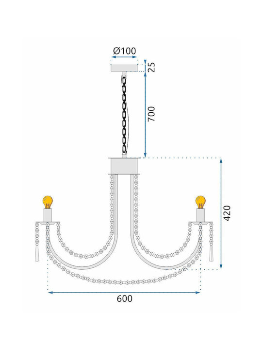 Toolight Πολυέλαιος με Κρύσταλλα Χρυσός OSW-08485