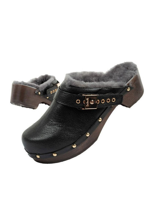 Iconic Leather Mules with High Heel in Black Color