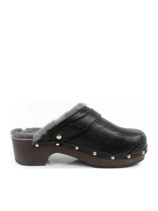 Iconic Leather Mules with High Heel in Black Color