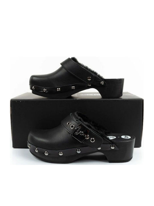 Iconic Leather Mules with High Heel in Black Color