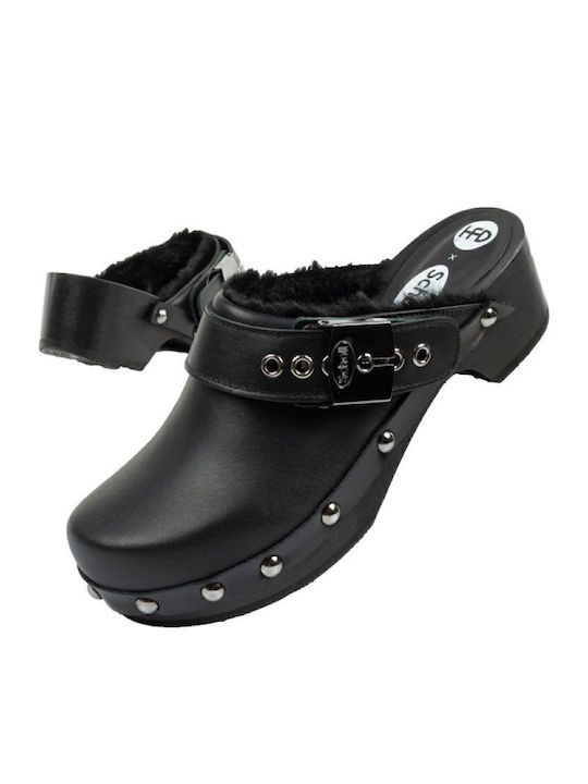 Iconic Leather Mules with High Heel in Black Color