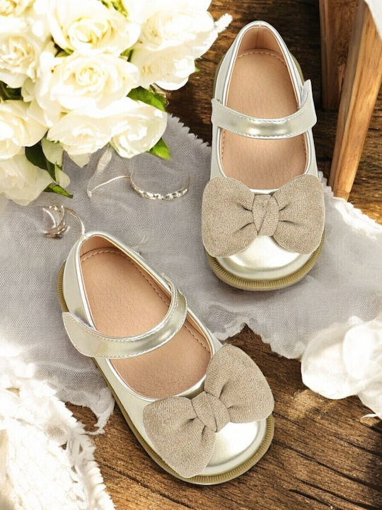 Kids Leather Ballerinas with Hoop & Loop Closure Gold