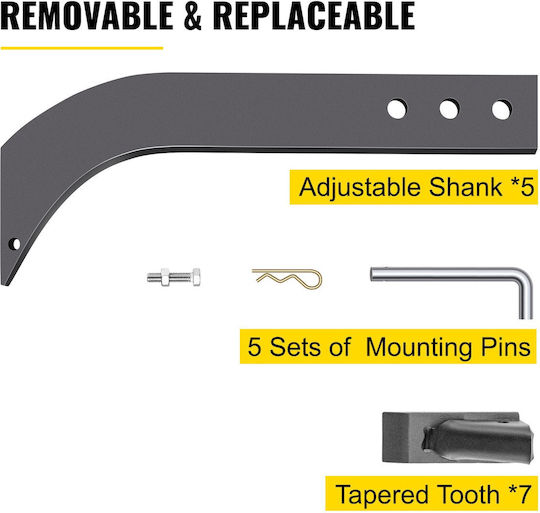 Vevor 5pcs Box Blade Shank 16" Scarifier 3 Holes Box Scraper Shank Ripper Shank Removable Tapered Teeth Pins Adjustable Log Arrangement Replacement Digging Plowing