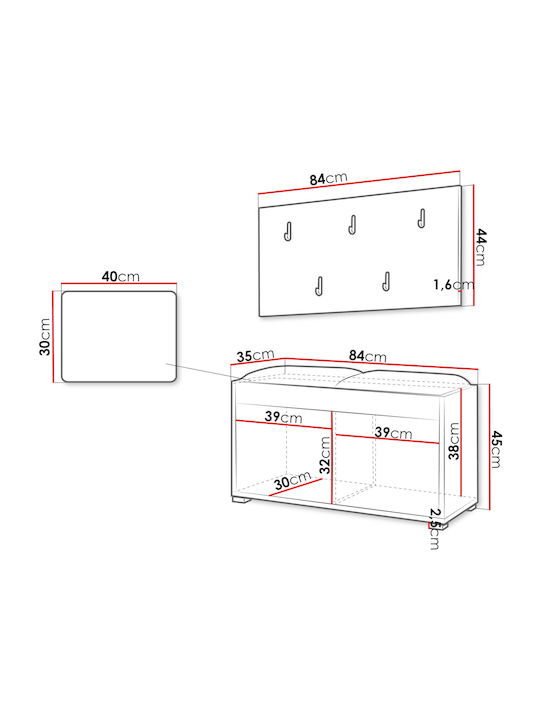 Gesita Entry Furniture with Hanger & Bench 84x35x45cm