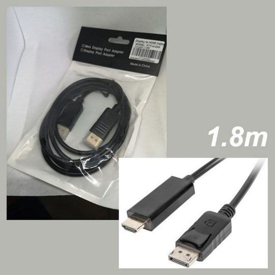Cable DisplayPort male - HDMI male 1.8m Μαύρο (FTT14-030)