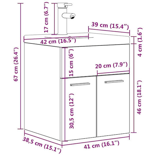 vidaXL Blat cu Lavoar L41xW38.5xH46cm Beton gri