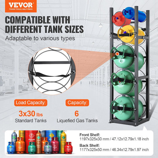 Vevor Refrigerant Tank Rack 3 X 30 Pounds Other 3 Small Cylinder Tank Rack 12.79x12.99x47.12 Inches Refrigerant Cylinder Shelf Freon Cases Gas Oxygen Nitrogen