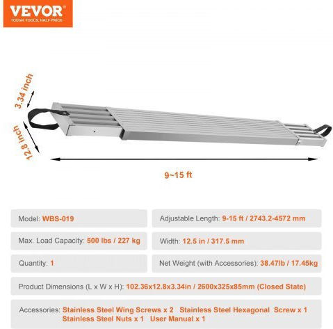 Telescopic Aluminum Scaffold Vevor 9-15 Ft 500 Lb Ksssjsjb915ybq5hjv0