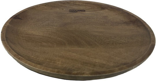 Nakaro Wood Plate Shallow Wooden Brown with Diameter 33cm