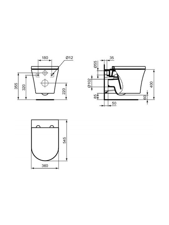 Ideal Standard Aquablade Toaletă montată pe perete Fără capac Albă