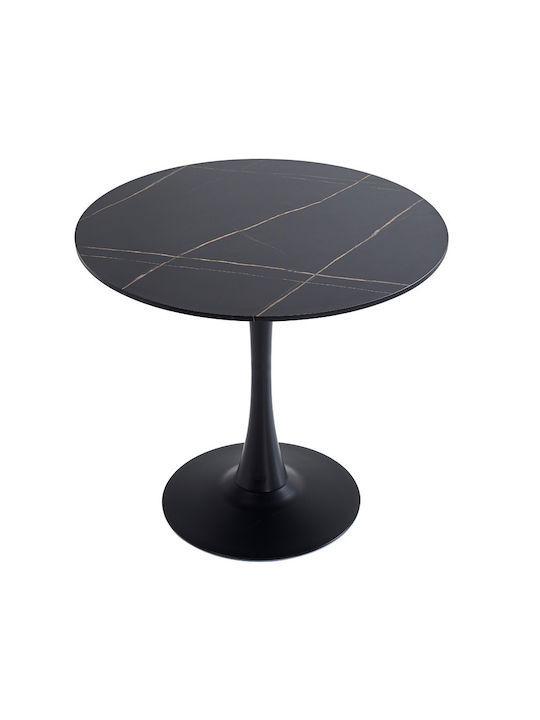 Balou Round Table Dining Room Wooden Black Marble 80x80x75cm