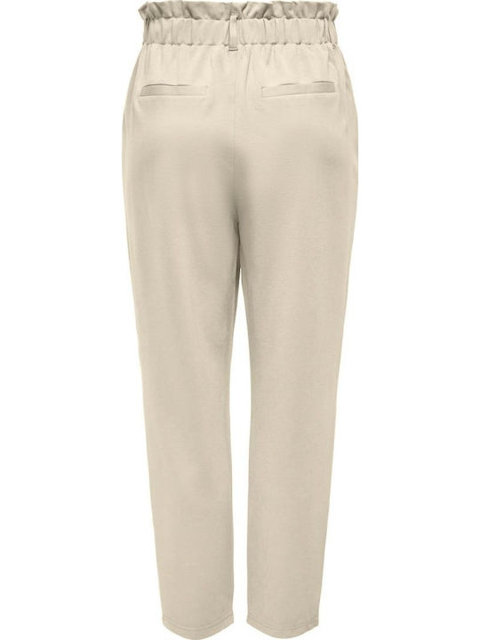 Damen Hoch tailliert Stoff Hose mit Gummizug in Karotten Passform Ecru