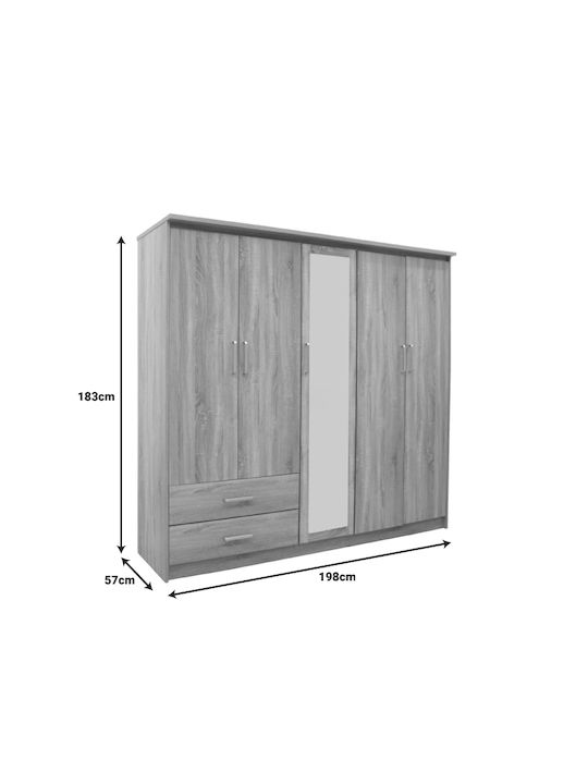 Fünf Türen Kleiderschrank Olympus mit Spiegel Natural Shade 198x57x183cm
