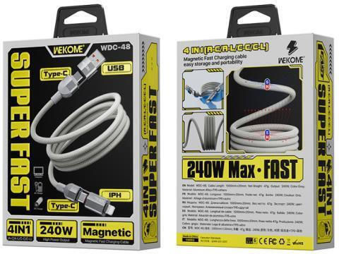 WK Braided la Cablu Lightning 240W Gri 1m