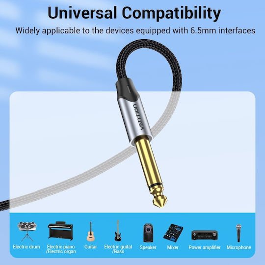 Vention Cable 6.3mm male - 6.3mm male 1m Γκρι BASHF