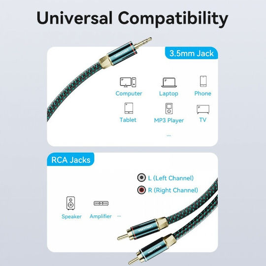 Vention 3.5mm Jack Cable 3.5mm Male - 2x RCA Male Green 1.5m BCSGG