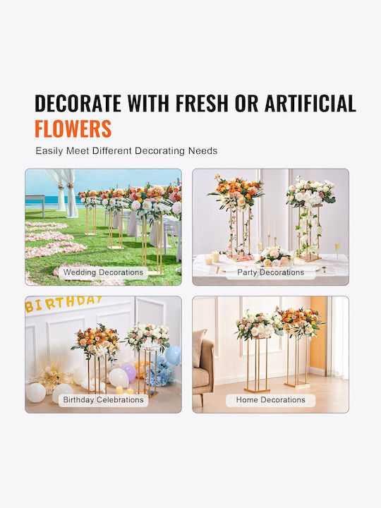 Vevor 4 Pcs Gold Metal Flower Column 31.5 Inches/80 cm Height Metal Laminate Vases Geometric Centerpiece Stands Cylindrical Floral Holder Event Reception Party Aisle Guides