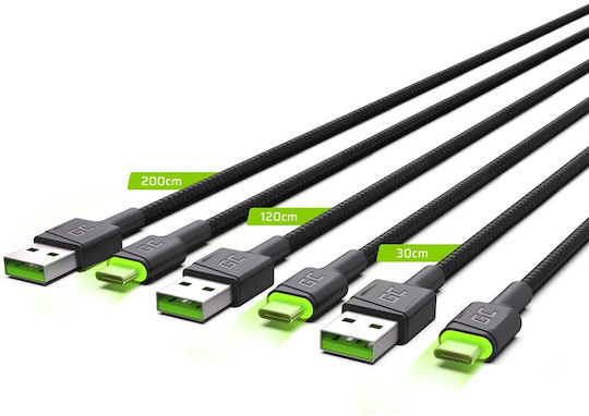 Green Cell Cablu LED USB 2.0 USB-C Masculin - USB-C 18W Verde 2m KABGCSET01 3 Bucăți