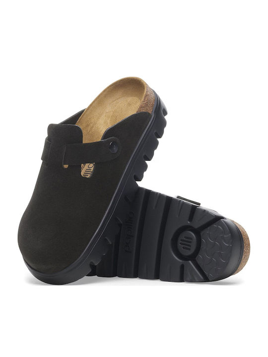 Boston PAP Flach Leder Mules in Schwarz Farbe