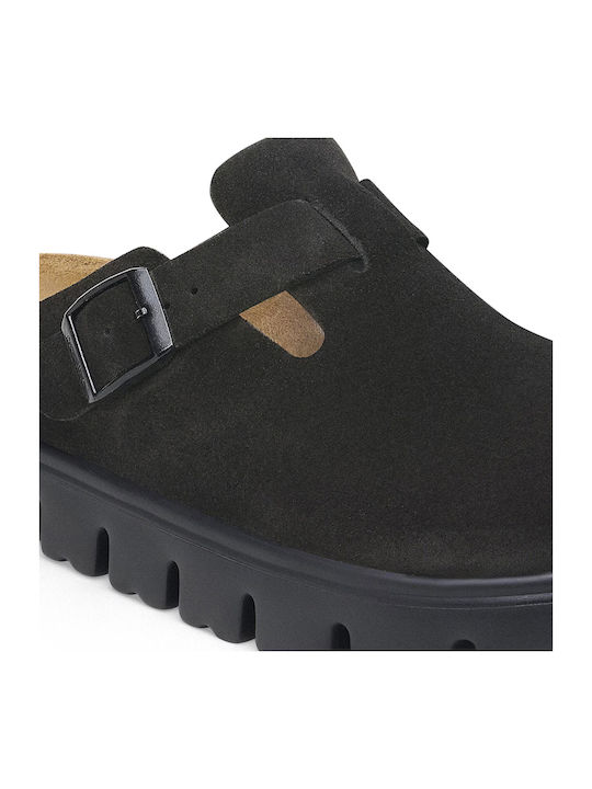 Boston PAP Flach Leder Mules in Schwarz Farbe