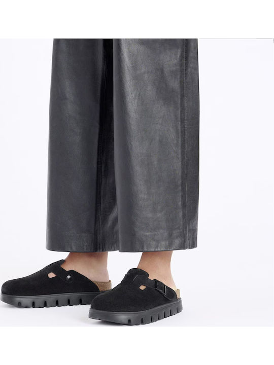 Boston PAP Flach Leder Mules in Schwarz Farbe