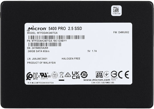 Micron 5400 Pro SSD 240GB τύπου 2.5'' με σύνδεση SATA III MTFDDAK240TGA-1BC1ZABYYR