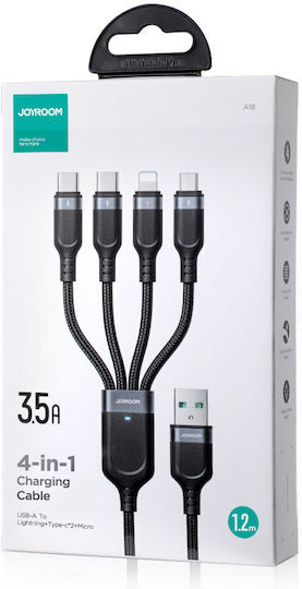 Joyroom S-A18 Geflochten USB zu Blitzschlag / Typ-C,TC-TC / Micro-USB Kabel 5A Schwarz 1.2m