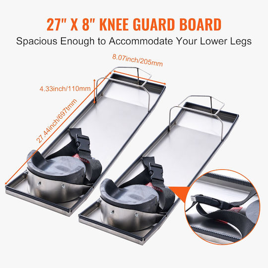 Vevor Concrete Knee Boards Slider Knee Boards 28” X 8” Kneeer Board Γόνατα Ανοξείδωτο Χάλυβα Sliders Σκυρόδεμα Κινούμενα Συρόμενα Ζευγάρια Τσιμεντένια Επιγονατάκια & Ιμάντες Σανίδας Φινίρισμα Σκυρόδεμα