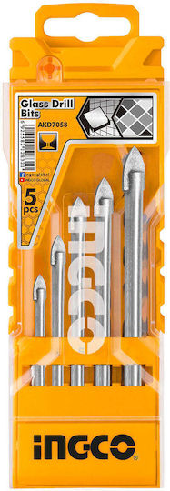 Ingco Set of 5 Drills with Cylindrical Shank for Glass και Tiles