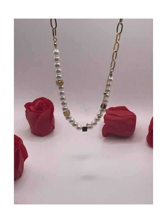 Necklace from Gold Plated Steel with Pearls