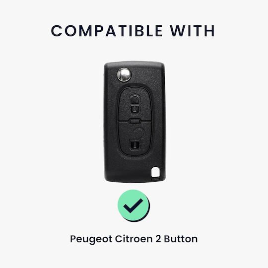 Peugeot Citroen Car Key Case Silicone Keychain Flip Key 2 Buttons Metallic Carbon Fiber Gold Black Kwm000025gd001c