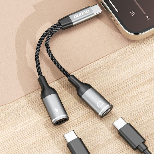 Dudao L13C+ Конвертор USB-C мъжки към USB-C 2x женски Сив 1бр