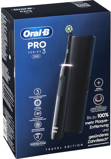 Oral-B Pro 3 3500 Ηλεκτρική Οδοντόβουρτσα με Χρονομετρητή, Αισθητήρα Πίεσης και Θήκη Ταξιδίου Black