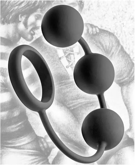 Tom of Finland Silicone Cock Ring with 3 Weighted Balls Black 15.2cm