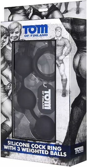 Tom of Finland Silicone Cock Ring with 3 Weighted Balls Black 15.2cm
