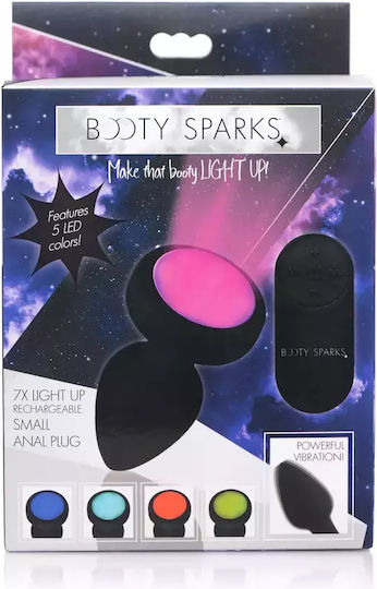 Booty Sparks Vibrating LED Light Πρωκτική Σφήνα με Δυνατότητα Ασύρματης Λειτουργίας και Δόνηση Small Μαύρη